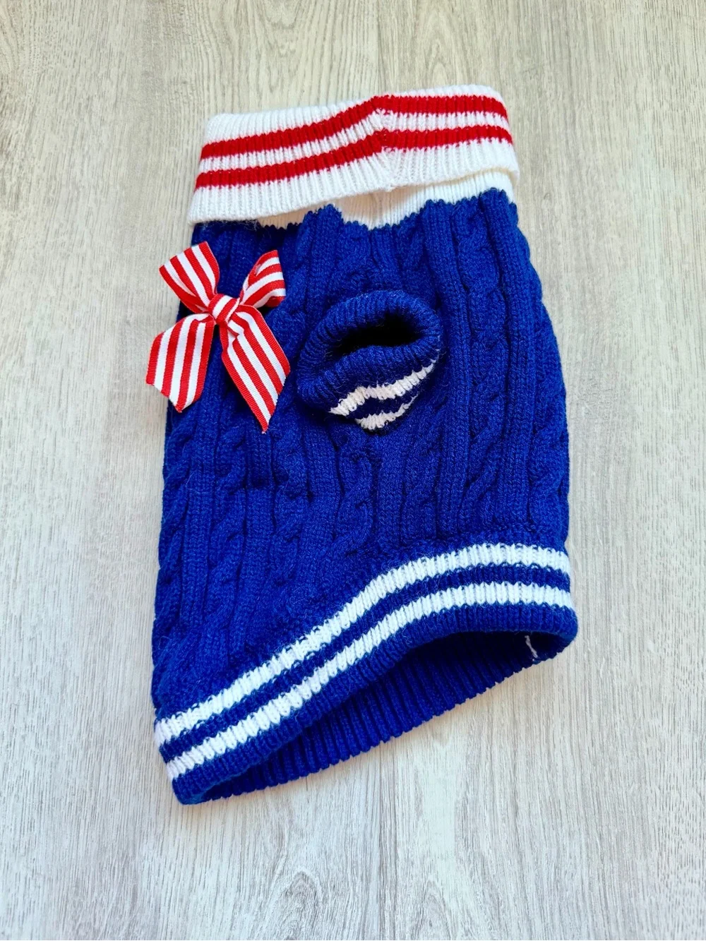 Red, White & Navy Blue Striped Bow - Pet/Puppy Dog Sweater/Dress - size Small